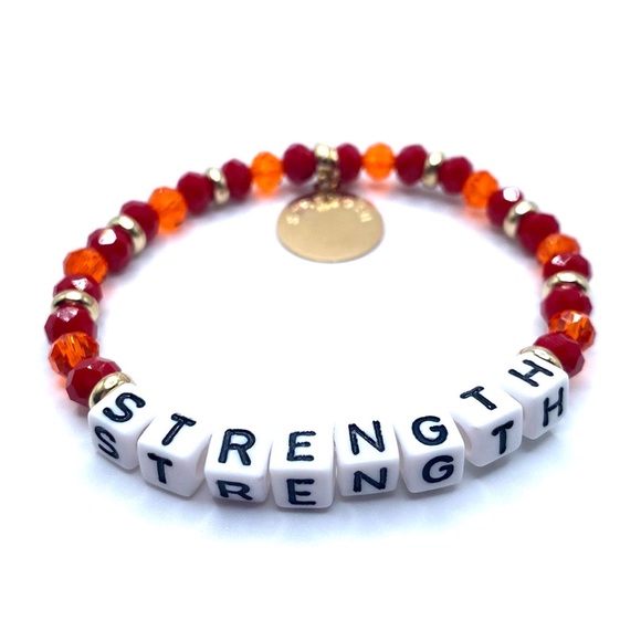 Strength Beaded Stretch Word Bracelet Red Gold Tone - Picture 2 of 4